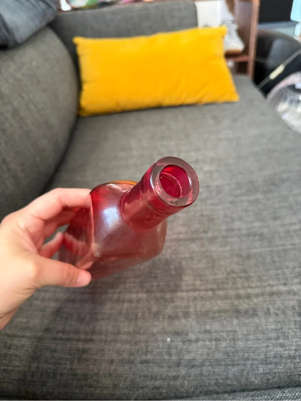 Decorative Pink/red Glass Bottle Vase - Home Dining Accent